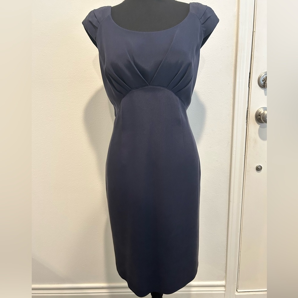 Kay Unger Elegant Navy Blue Sheath Cap Sleeves Dress Sz 10 EUC